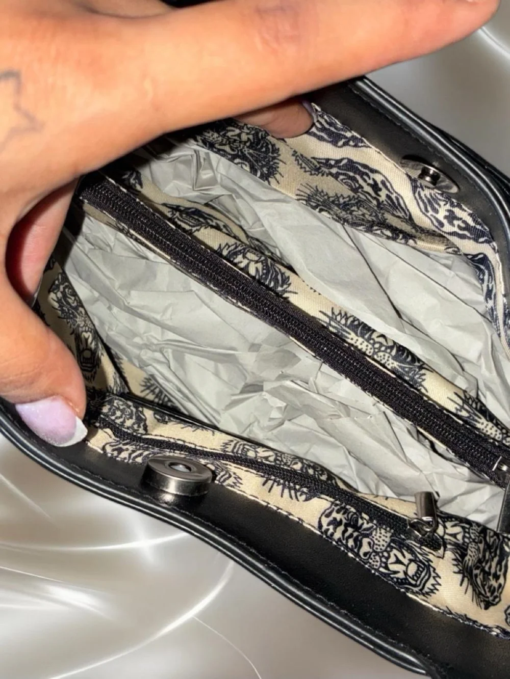 Ed Hardy Black Satchel with Embroidered Skull Heart Patch
